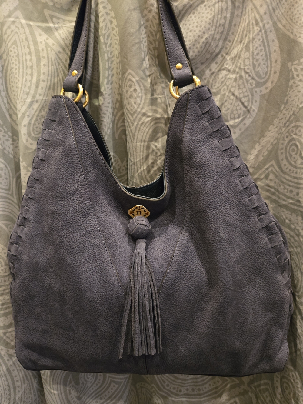 Nanette Lepore Slate Gray Suede Hobo with Tassel